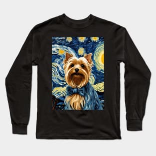 Yorkshire Terrier Dog Breed in a Van Gogh Starry Night Art Style Long Sleeve T-Shirt